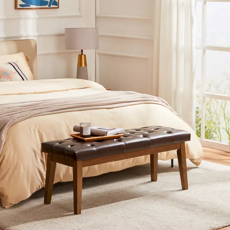 Button-Tufted End-of-Bed Bench, 44-inch Linen or PU Leather