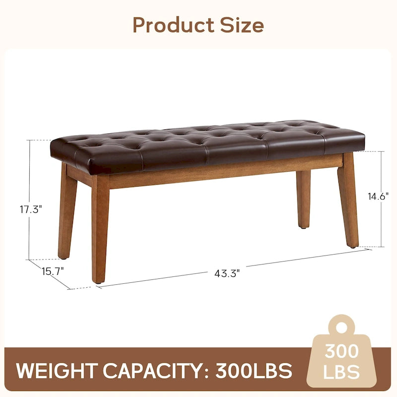 Button-Tufted End-of-Bed Bench, 44-inch Linen or PU Leather