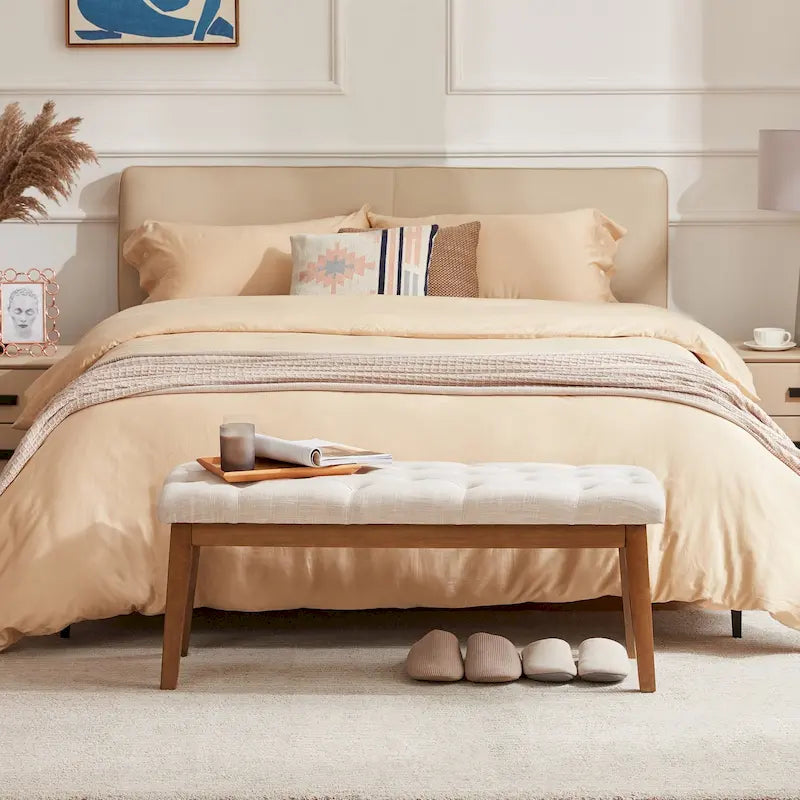 Button-Tufted End-of-Bed Bench, 44-inch Linen or PU Leather