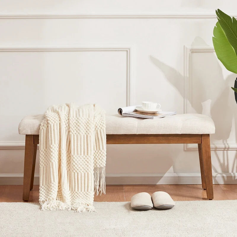 Button-Tufted End-of-Bed Bench, 44-inch Linen or PU Leather