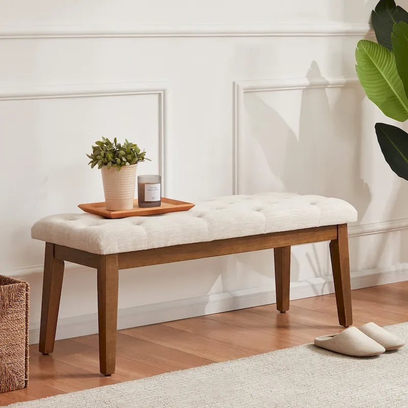 Button-Tufted End-of-Bed Bench, 44-inch Linen or PU Leather