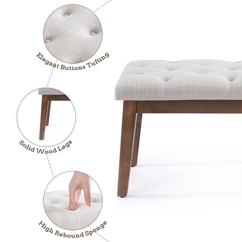 Button-Tufted End-of-Bed Bench, 44-inch Linen or PU Leather
