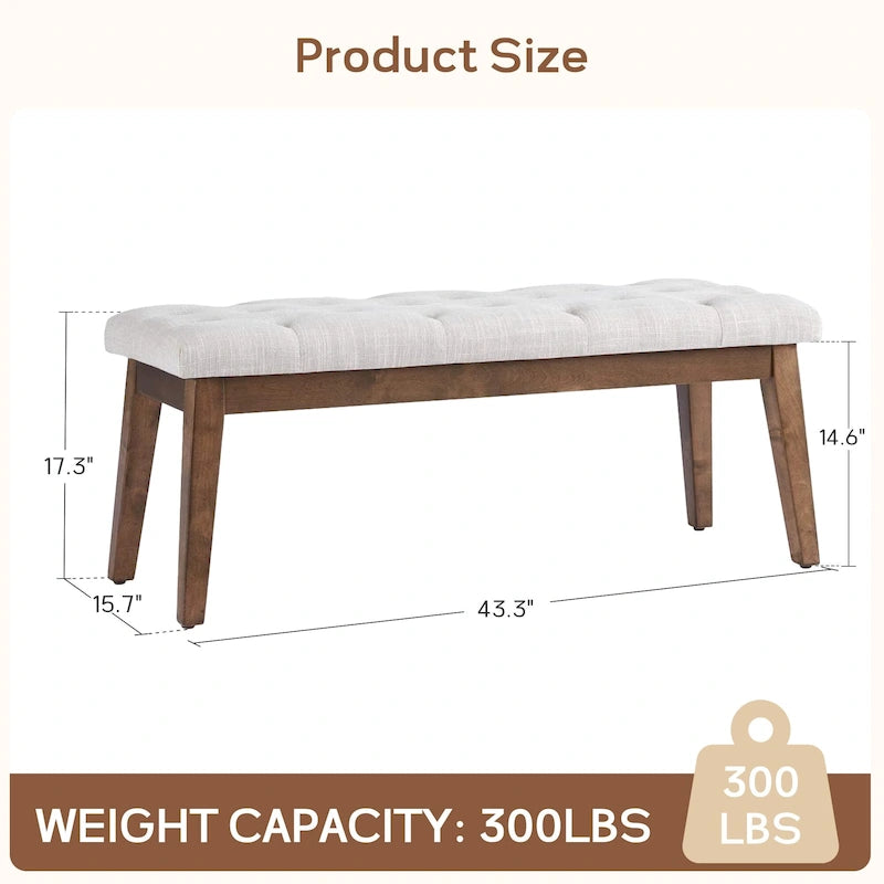 Button-Tufted End-of-Bed Bench, 44-inch Linen or PU Leather
