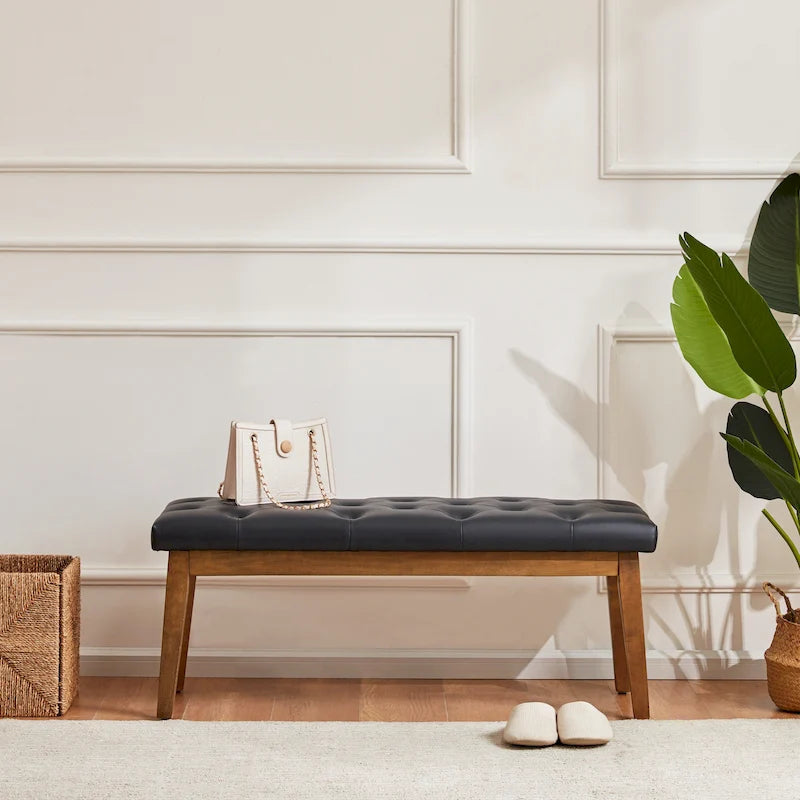 Button-Tufted End-of-Bed Bench, 44-inch Linen or PU Leather