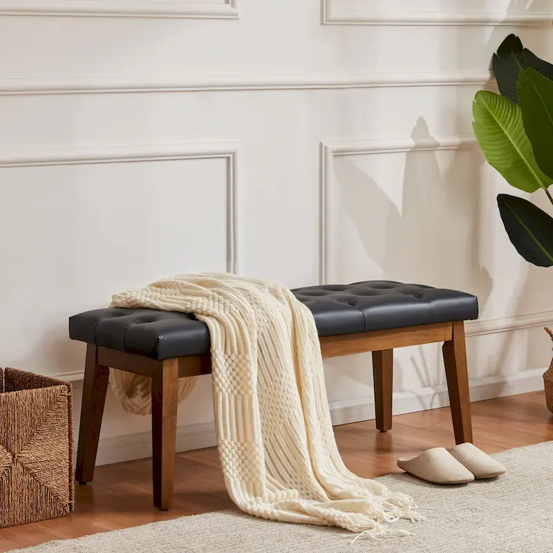 Button-Tufted End-of-Bed Bench, 44-inch Linen or PU Leather