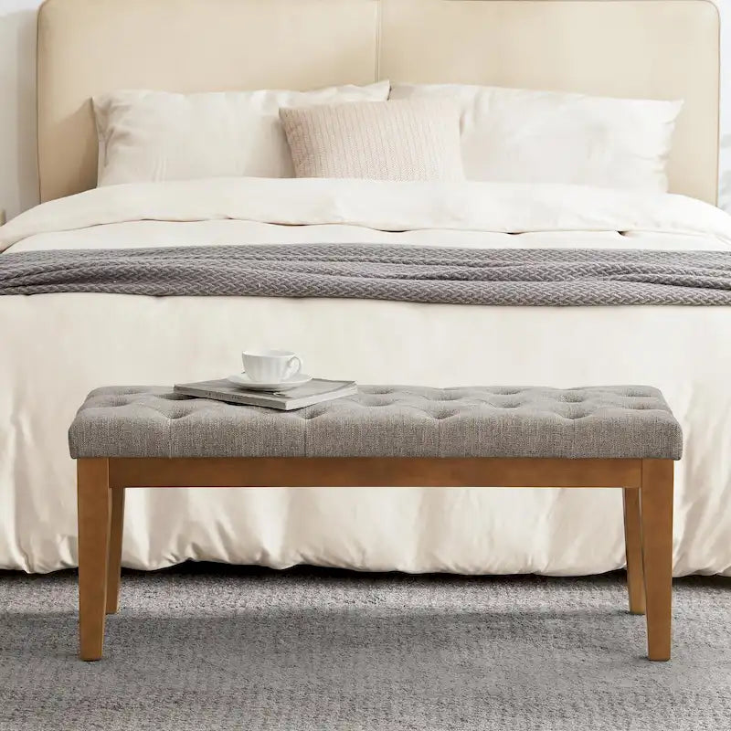 Button-Tufted End-of-Bed Bench, 44-inch Linen or PU Leather