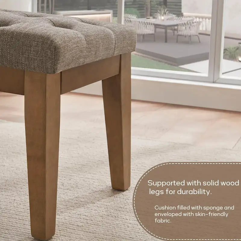 Button-Tufted End-of-Bed Bench, 44-inch Linen or PU Leather