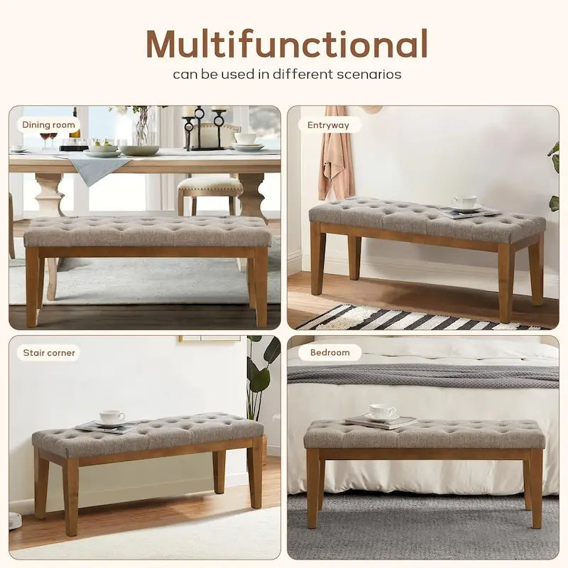 Button-Tufted End-of-Bed Bench, 44-inch Linen or PU Leather
