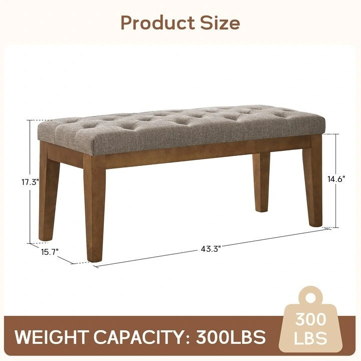 Button-Tufted End-of-Bed Bench, 44-inch Linen or PU Leather