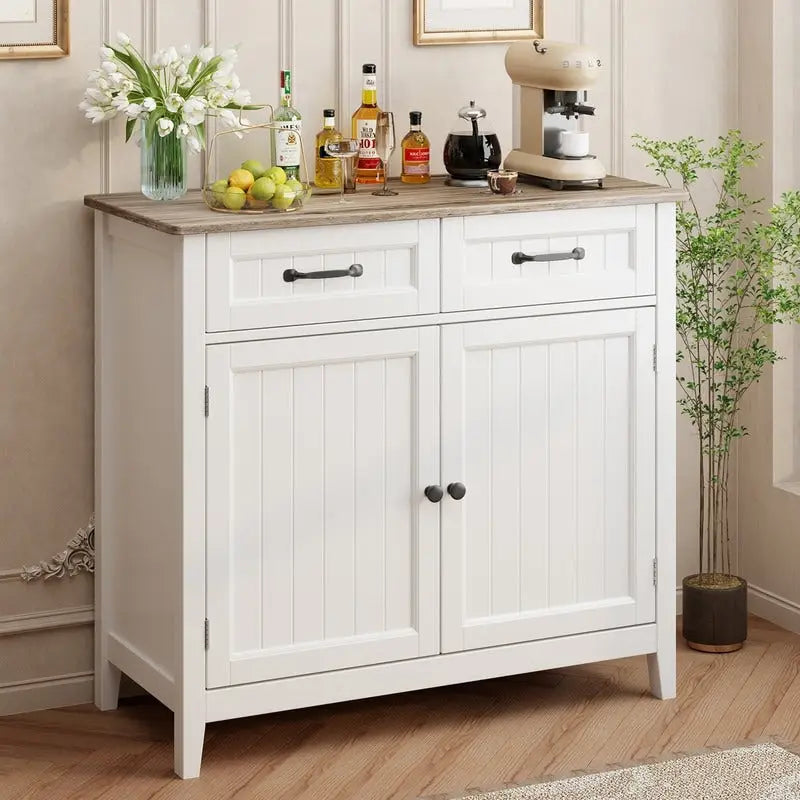 Kitchen Sideboard Buffet Storage Cabinet with 2 Drawers, Coffee Bar