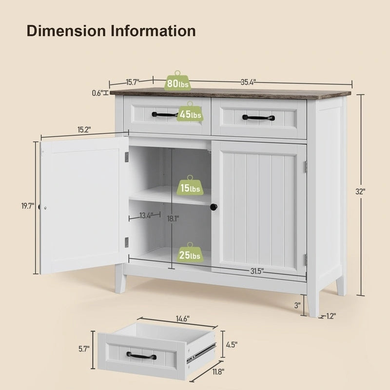 Kitchen Sideboard Buffet Storage Cabinet with 2 Drawers, Coffee Bar