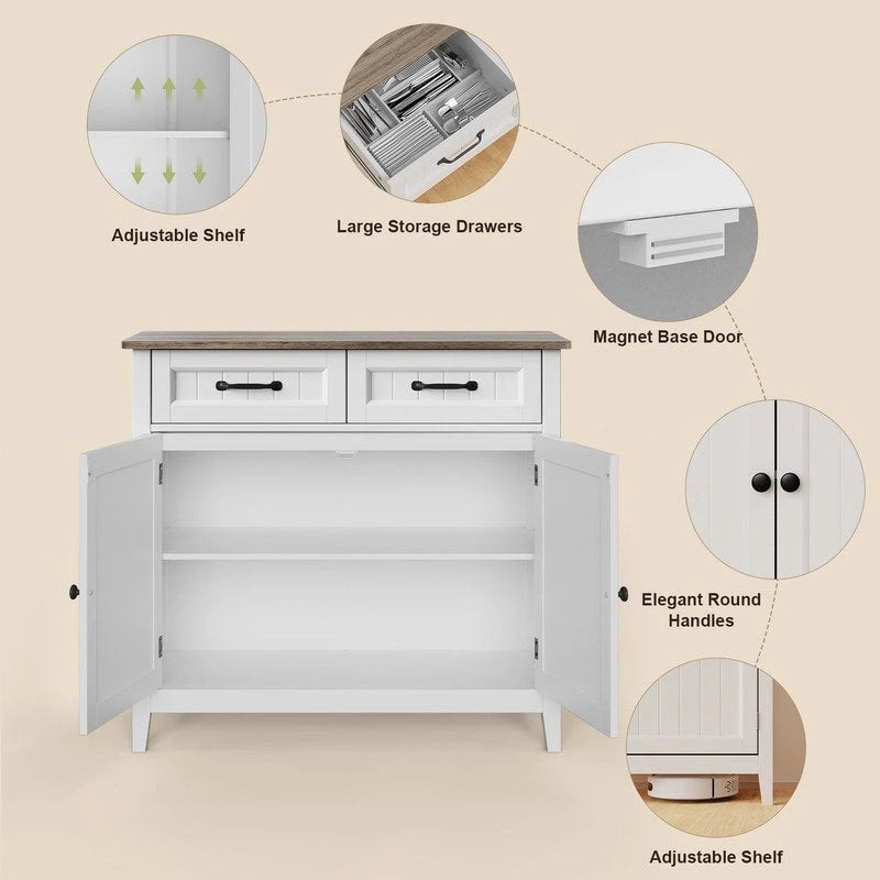 Kitchen Sideboard Buffet Storage Cabinet with 2 Drawers, Coffee Bar