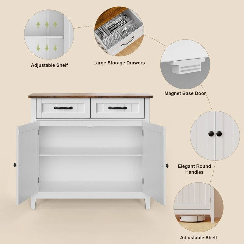 Kitchen Sideboard Buffet Storage Cabinet with 2 Drawers, Coffee Bar