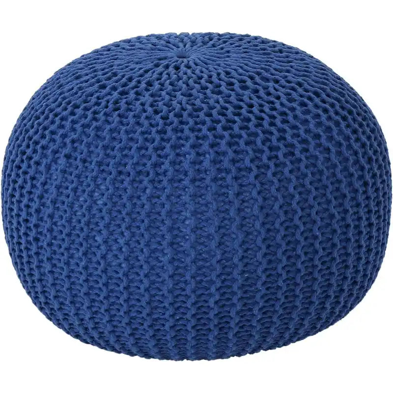 Hand-Knitted Cotton Braided Pouf Ottoman Foot Stool, 18x18x14
