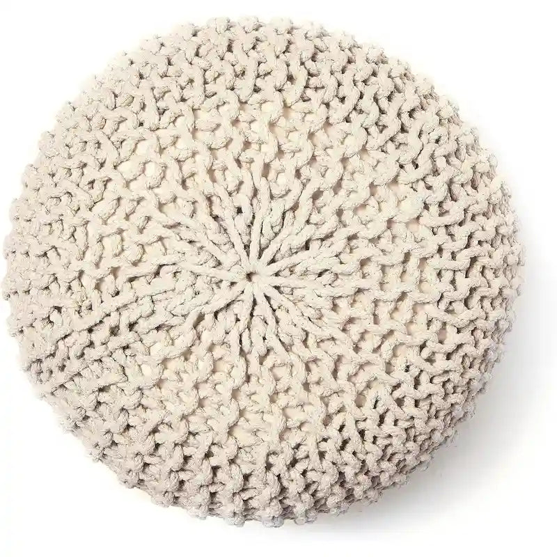 Hand-Knitted Cotton Braided Pouf Ottoman Foot Stool, 18x18x14