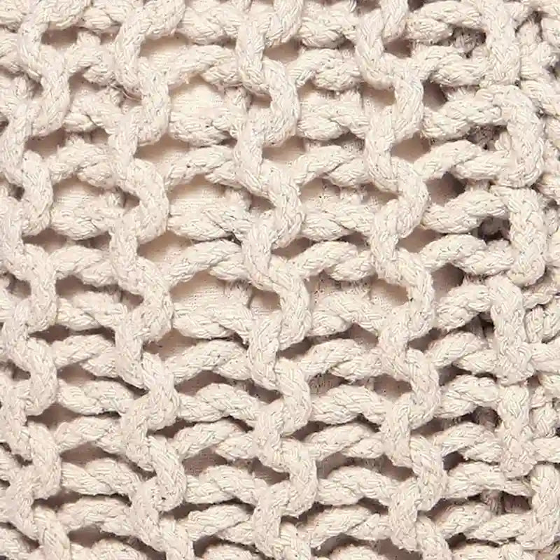 Hand-Knitted Cotton Braided Pouf Ottoman Foot Stool, 18x18x14