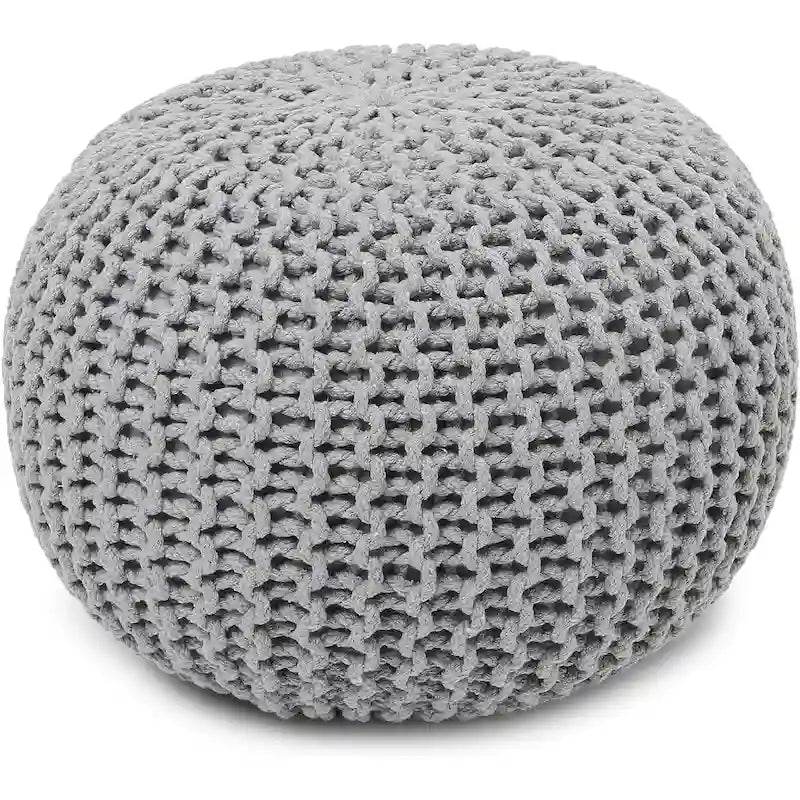 Hand-Knitted Cotton Braided Pouf Ottoman Foot Stool, 18x18x14