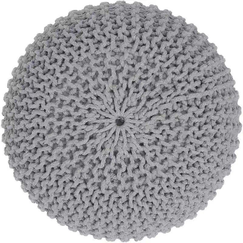 Hand-Knitted Cotton Braided Pouf Ottoman Foot Stool, 18x18x14