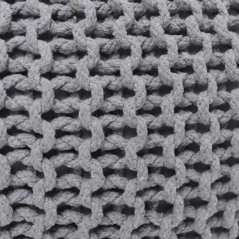 Hand-Knitted Cotton Braided Pouf Ottoman Foot Stool, 18x18x14
