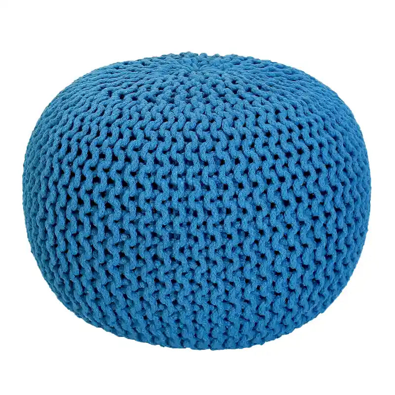 Hand-Knitted Cotton Braided Pouf Ottoman Foot Stool, 18x18x14