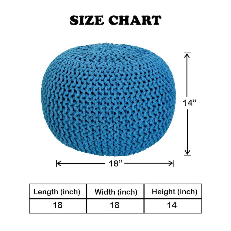 Hand-Knitted Cotton Braided Pouf Ottoman Foot Stool, 18x18x14