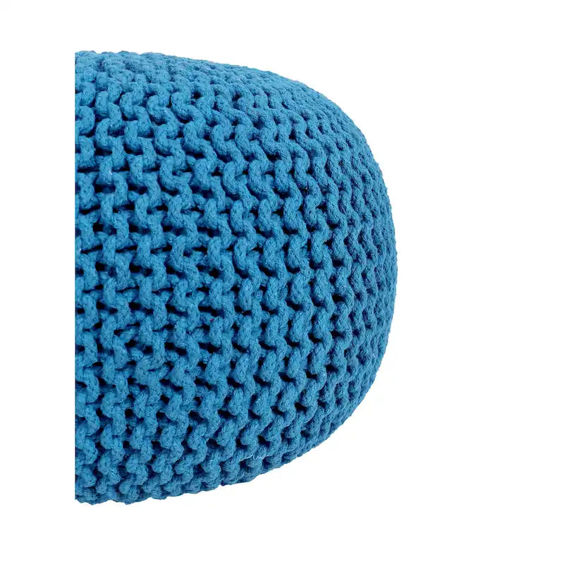 Hand-Knitted Cotton Braided Pouf Ottoman Foot Stool, 18x18x14