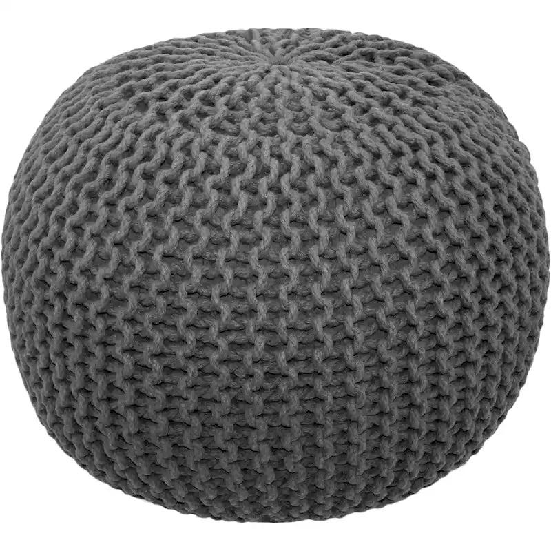 Hand-Knitted Cotton Braided Pouf Ottoman Foot Stool, 18x18x14