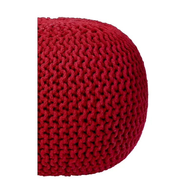 Hand-Knitted Cotton Braided Pouf Ottoman Foot Stool, 18x18x14