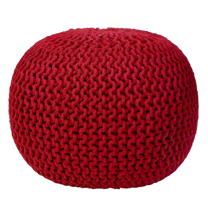 Hand-Knitted Cotton Braided Pouf Ottoman Foot Stool, 18x18x14