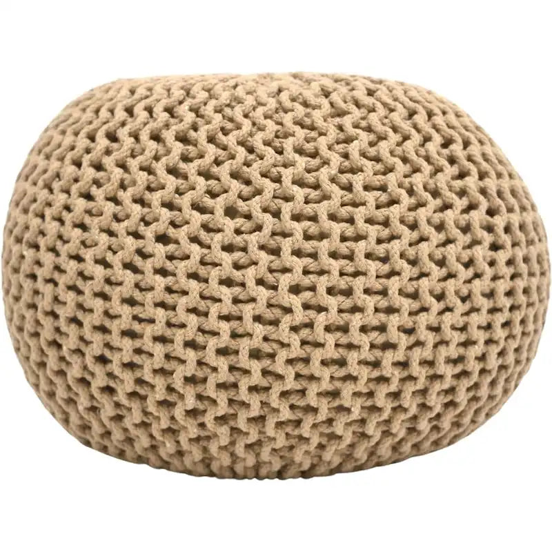Hand-Knitted Cotton Braided Pouf Ottoman Foot Stool, 18x18x14