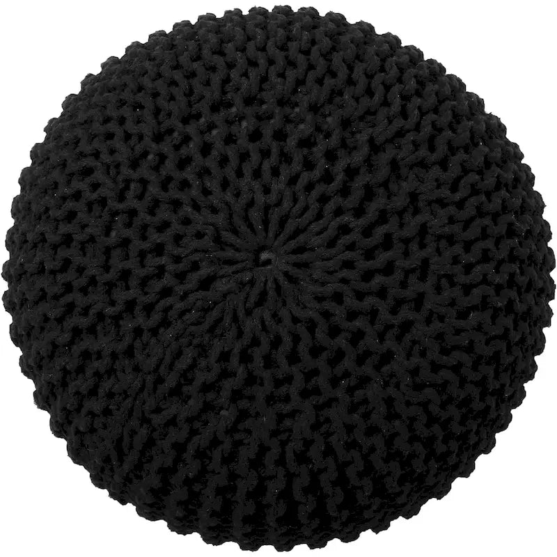 Hand-Knitted Cotton Braided Pouf Ottoman Foot Stool, 18x18x14