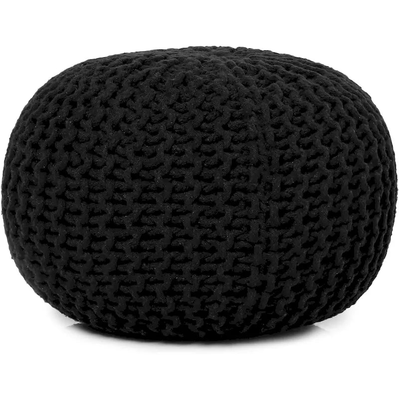 Hand-Knitted Cotton Braided Pouf Ottoman Foot Stool, 18x18x14