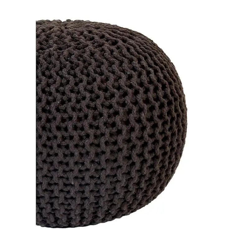 Hand-Knitted Cotton Braided Pouf Ottoman Foot Stool, 18x18x14