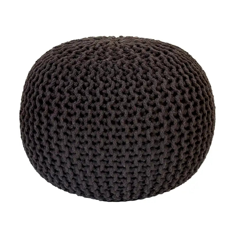 Hand-Knitted Cotton Braided Pouf Ottoman Foot Stool, 18x18x14