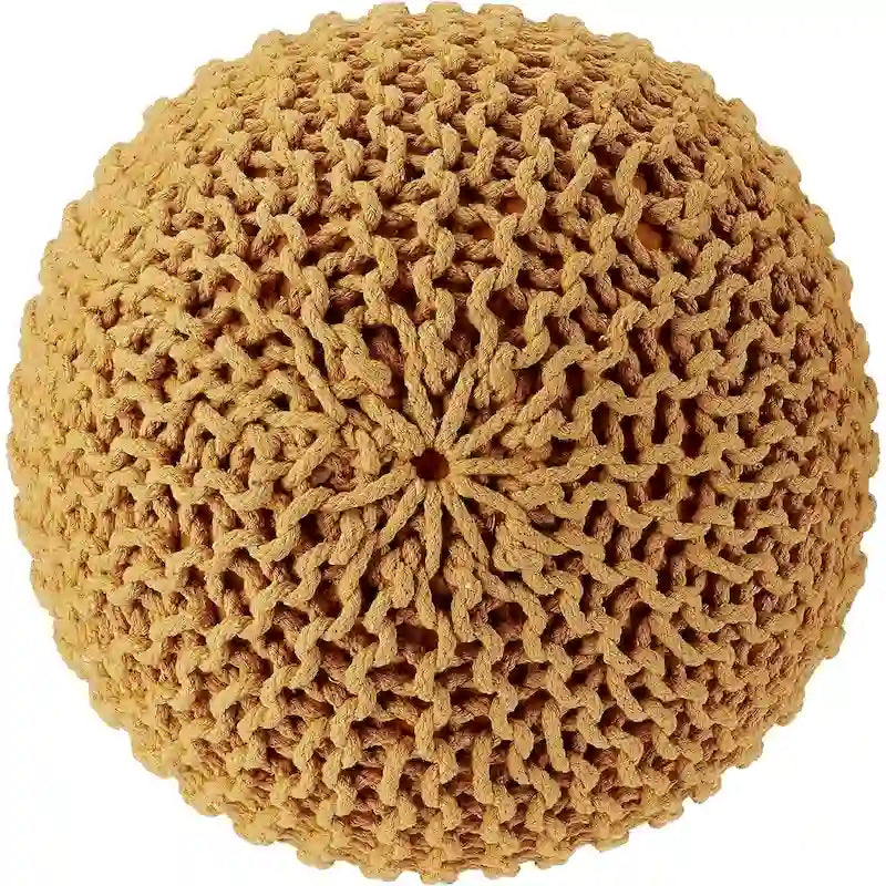 Hand-Knitted Cotton Braided Pouf Ottoman Foot Stool, 18x18x14