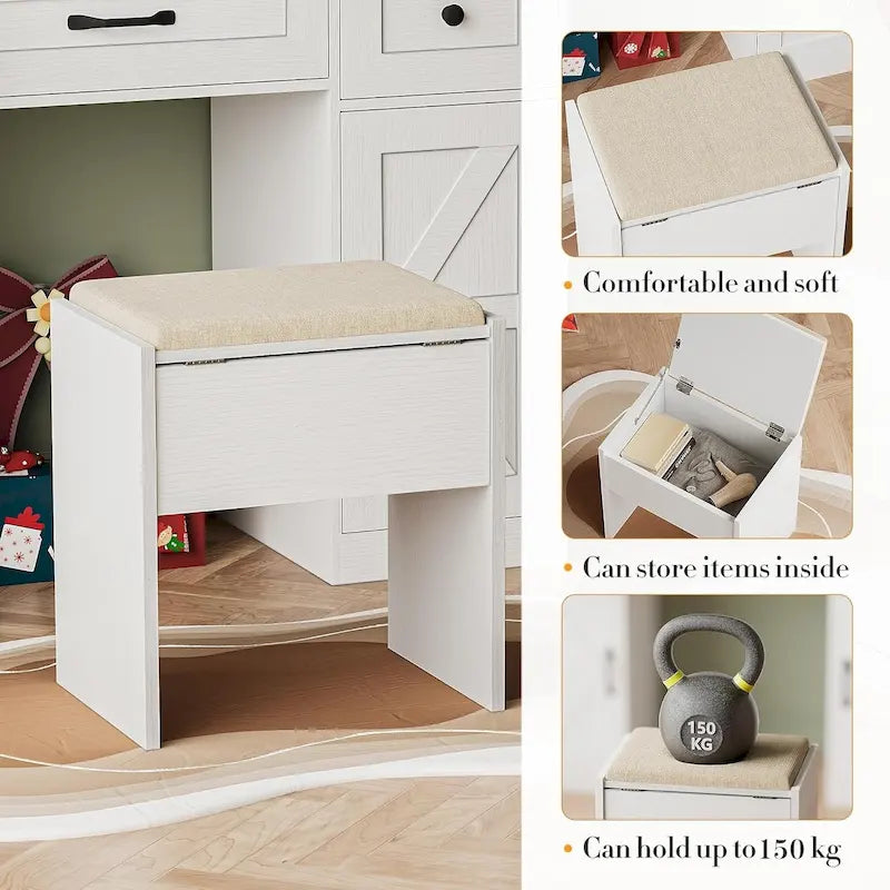 43.3-inch Makeup Vanity Desk with Lighted Mirror, Stool and Power Outlet
