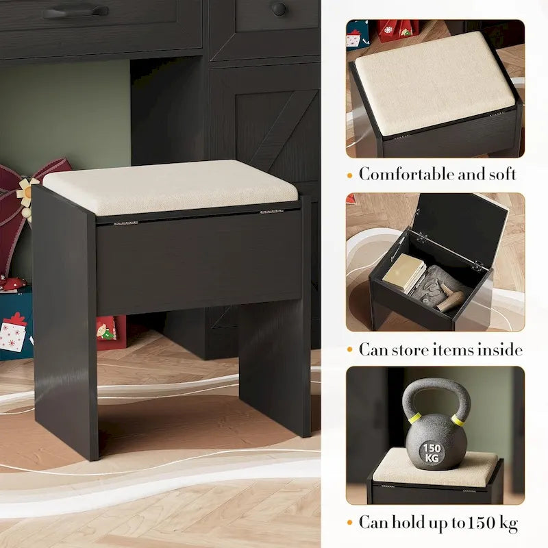 43.3-inch Makeup Vanity Desk with Lighted Mirror, Stool and Power Outlet