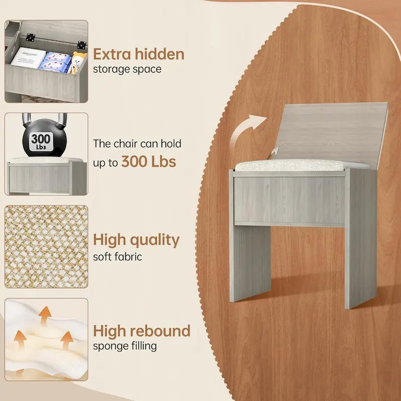 43.3-inch Makeup Vanity Desk with Lighted Mirror, Stool and Power Outlet