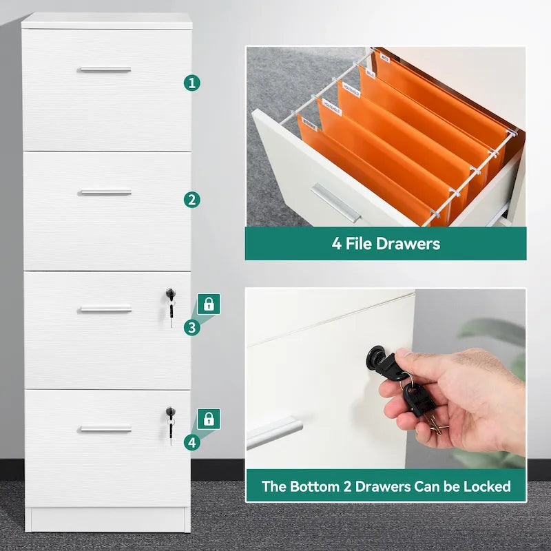 51 Inch 4 Drawer Lockable Vertical File Cabinet for Home Office