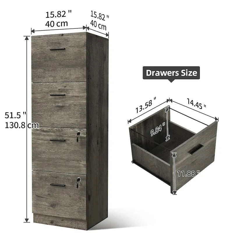 51 Inch 4 Drawer Lockable Vertical File Cabinet for Home Office