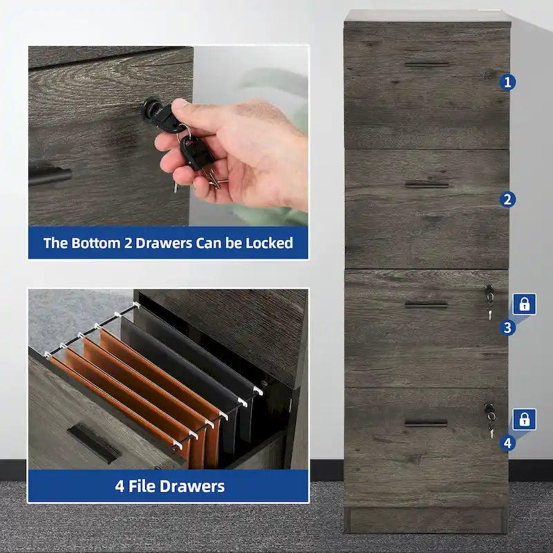 51 Inch 4 Drawer Lockable Vertical File Cabinet for Home Office
