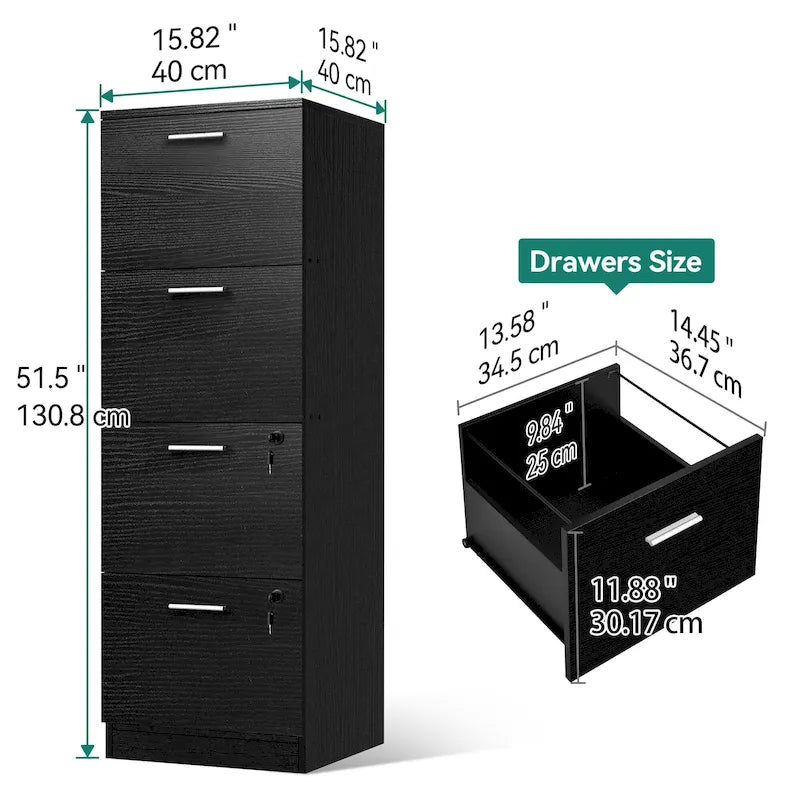 51 Inch 4 Drawer Lockable Vertical File Cabinet for Home Office