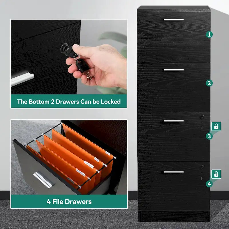 51 Inch 4 Drawer Lockable Vertical File Cabinet for Home Office