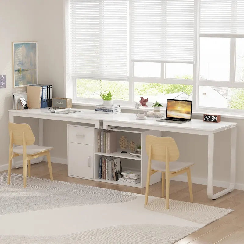 Reversible L-Shaped Home Office Computer Desk with Storage, White
