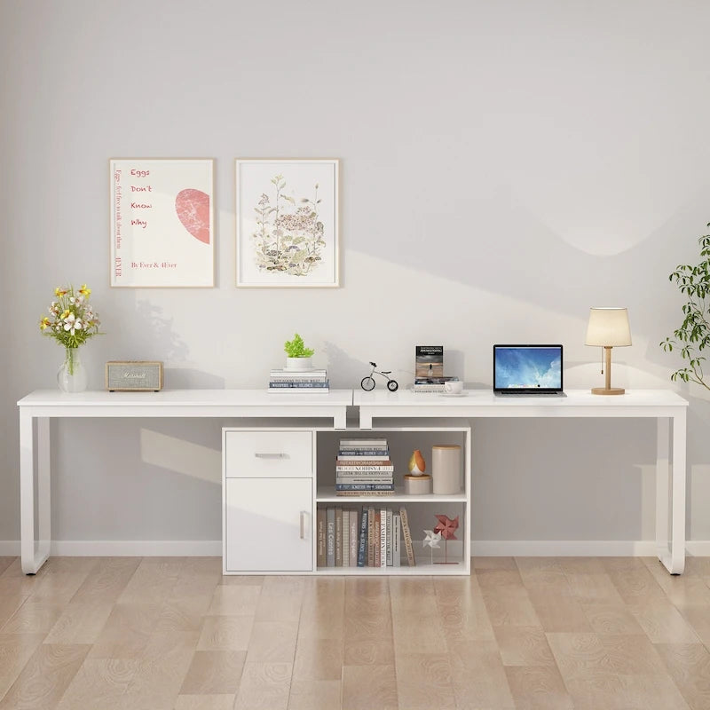 Reversible L-Shaped Home Office Computer Desk with Storage, White