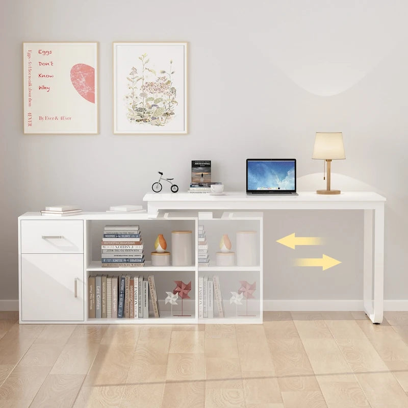 Reversible L-Shaped Home Office Computer Desk with Storage, White