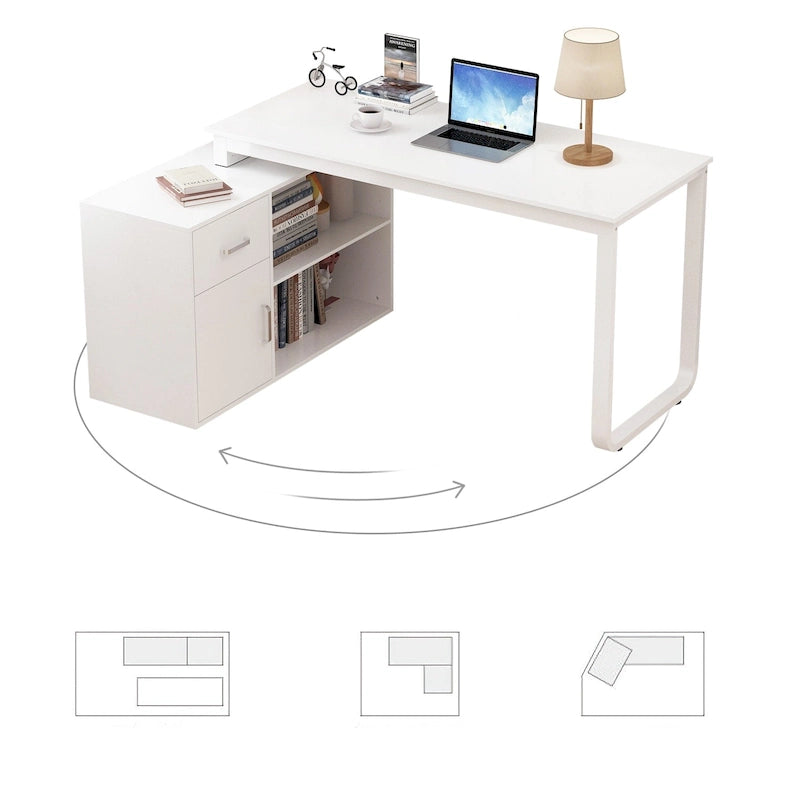 Reversible L-Shaped Home Office Computer Desk with Storage, White