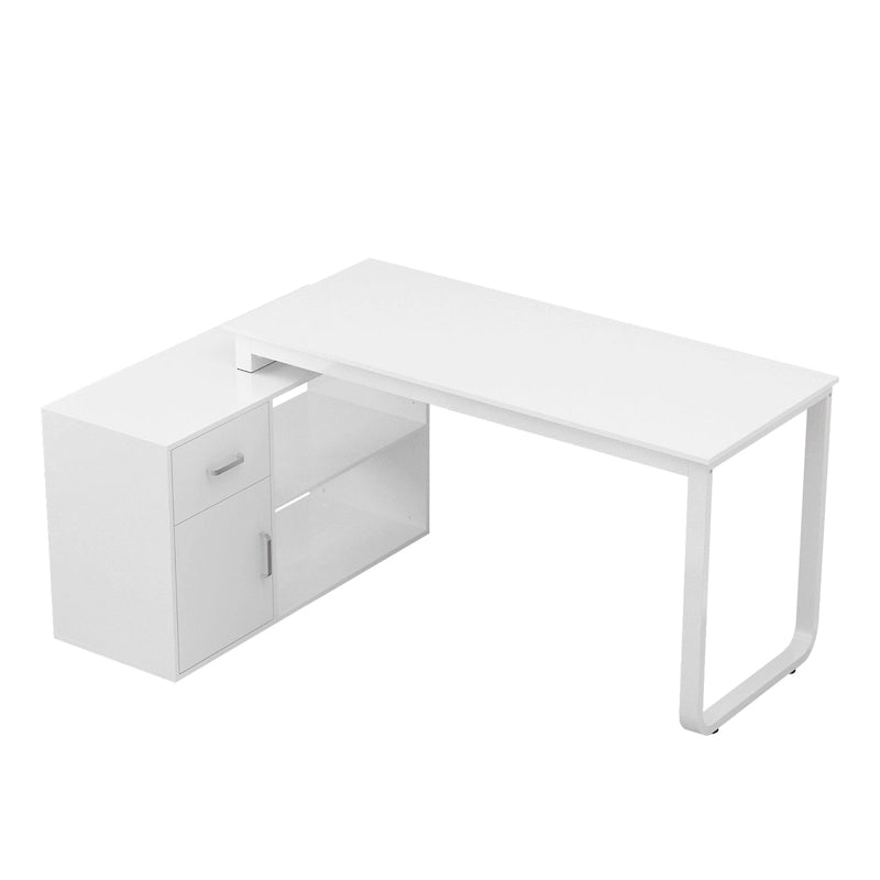 Reversible L-Shaped Home Office Computer Desk with Storage, White