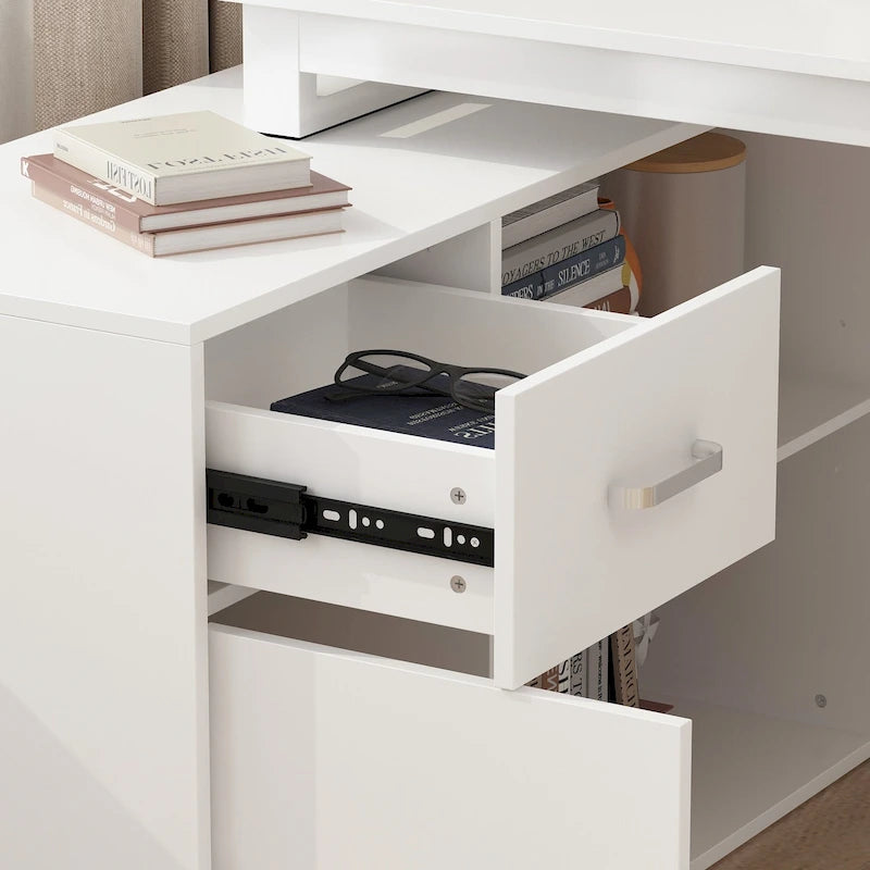 Reversible L-Shaped Home Office Computer Desk with Storage, White