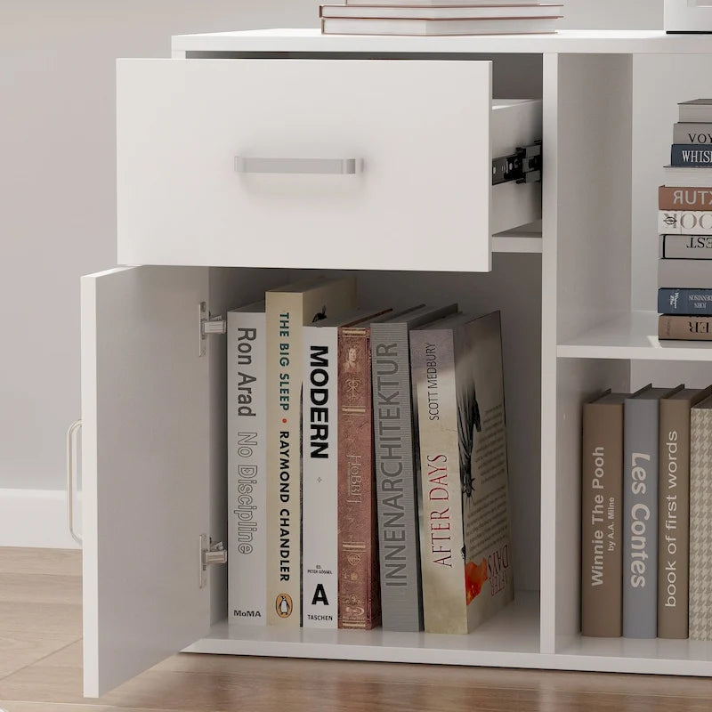 Reversible L-Shaped Home Office Computer Desk with Storage, White